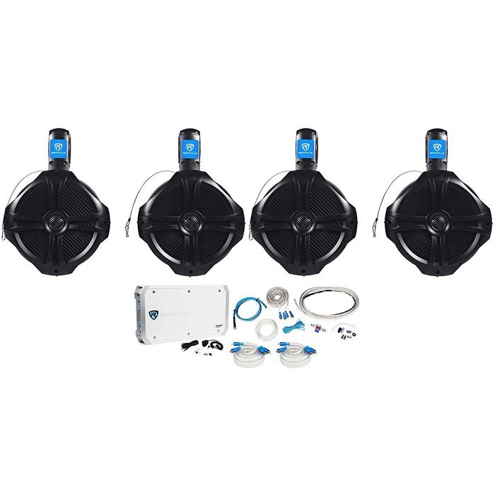 2 Pair Rockville RWB80B 8" Wakeboard Marine Speakers+6 Channel Amplifier+Amp Kit N6