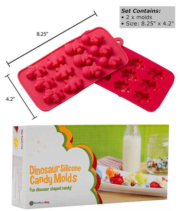 StarPack Premium Silicone Dinosaur Molds (2 Pack) &ndash; Perfect for Dinosaur Gummies, Chocolates, Candies and Ice... N5
