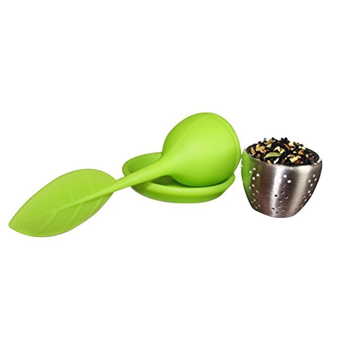 Sweet Leaf Silicone Loose Tea Infuser with Resting Plate, Set of 2 N2