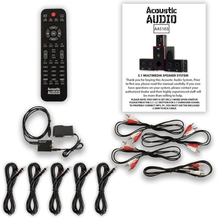 Acoustic Audio AA5103 Home Theater 5.1 Speaker System with Optical Input and 5 Extension Cables N2