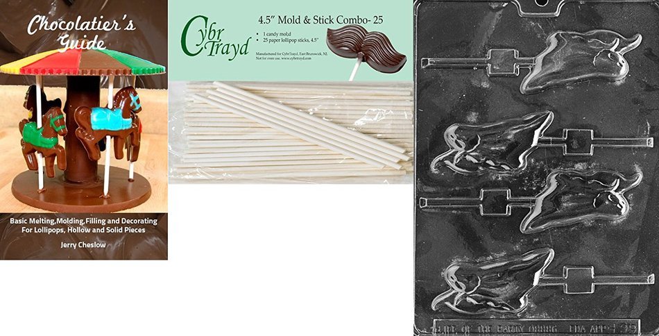 Cybrtrayd 45St25Bk-H099 'Ghost Lolly' Halloween Chocolate Candy Mold with 25 4.5-Inch Lollipop Sticks and Chocolatier's...