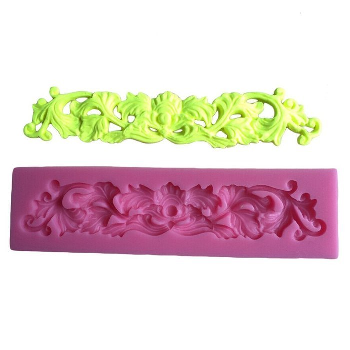 FLY 3D Lace Border Silicone Fondant Mold For Cake side Decorating,Pink N3