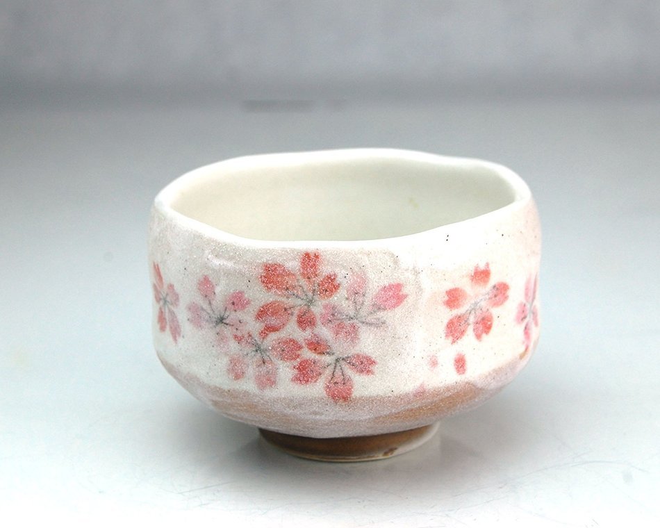 Ryu Mei Ippuku Shino Tataki Sakura Matcha Chawan (Matcha Bowl), Red N5