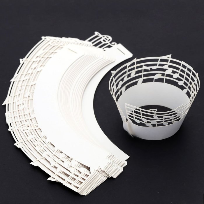 Anself 50Pcs Lace Muffin Case Cupcake Paper Cup Liner, Music Notes Staff Pattern N11