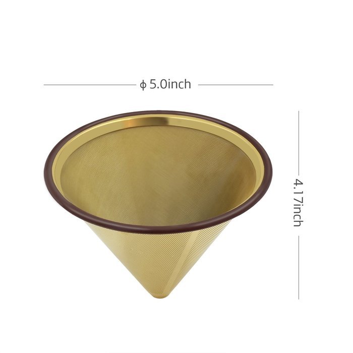 Nicelucky Gold Coated Cone Coffee Filter 304 Stainless Steel Paperless Pour Over Coffee Dripper With Fine Mesh... N4