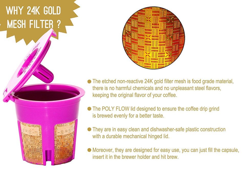 Lebefe 24K Gold Deluxe Reusable K-Cup Filter K-Carafe Filter for Keurig 1.0 and Keuring 2.0 K-Cup K-Carafe Replacement... N3