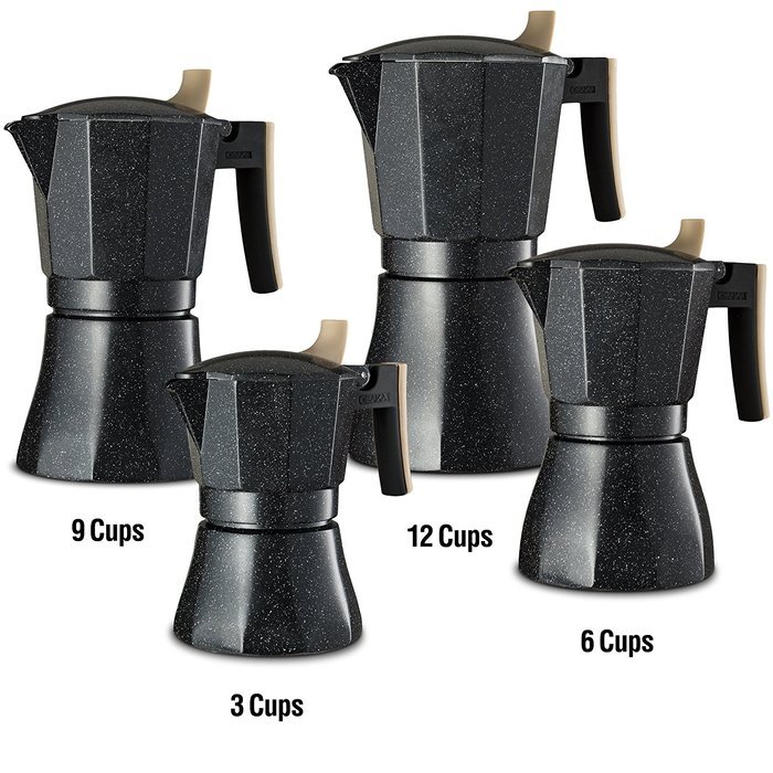 Osaka Stovetop Espresso Maker - Aluminum with Marbled Coating, Stove-Top Moka Pot "Nijo Castle" (6 Cup) N11