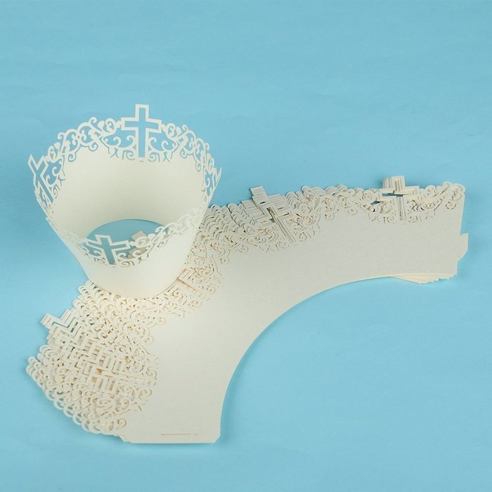 FENICAL Filigree Vine Cross Paper Cake Cupcake Wrappers Cupcake Holder Wedding Party Decor 50pcs (White)