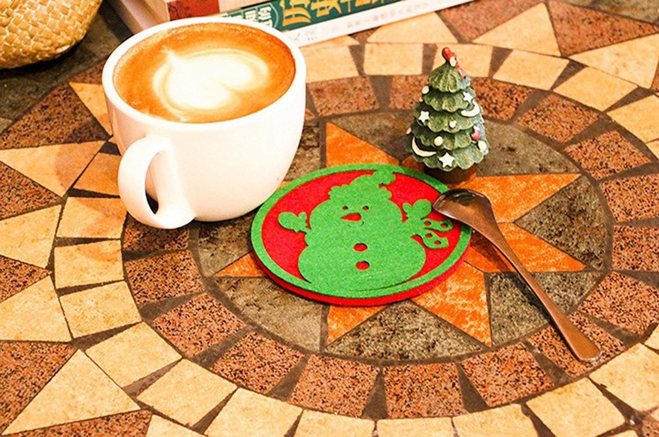 Genluna Christmas Coffee Coaster Winter Art Soft Coasters Snowman 2pcs N3