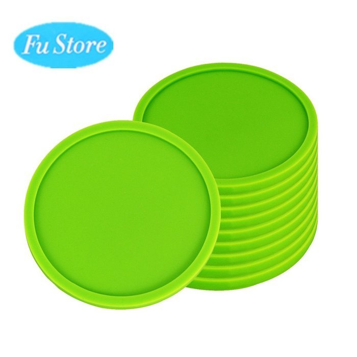 Fu Store Rubber Silicone Drink Coasters (Set of 2 Pieces), Black N11