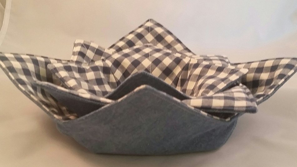 Microwave Bowl Cozy Denim/ Soldier Blue Gingham 3 pc. Set N3