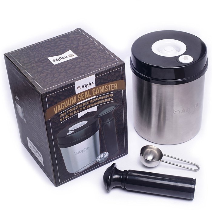 Coffee Storage Container. Best Vacuum Seal Canister For Whole Bean Or Ground. Solid Stainless Steel Vault And... N3