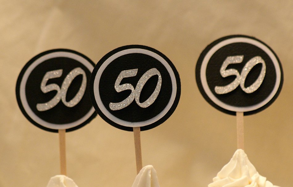 All About Details Black & White 50 Cupcake Toppers, Set of 12 N2
