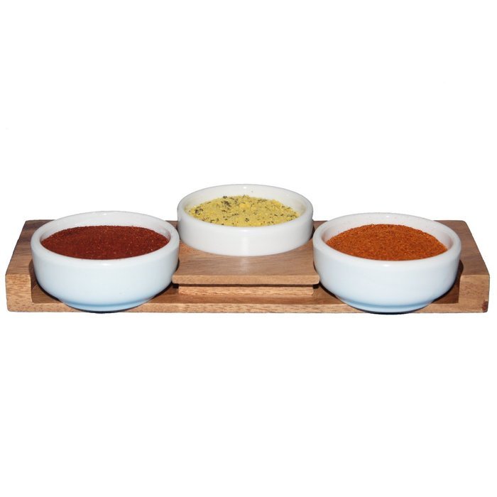 Woodard & Charles 4 Piece Acacia Wood Ceramic Pinch Bowl Set, 9" x 3" x .75"