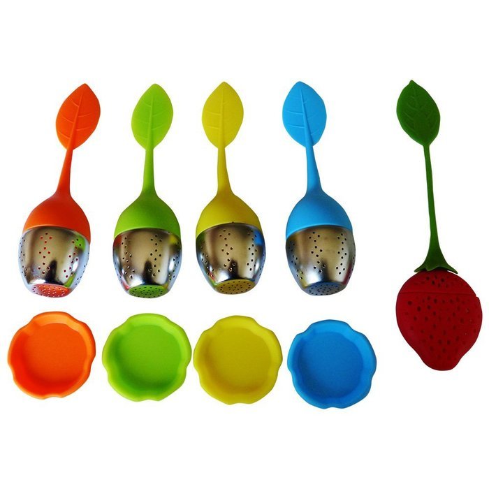 Tea Infuser, 4 Pack Leaf shaped plus 1 FREE Strawberry Shaped Tea Infuser. Tea Strainer with Stainless Steel and... N4