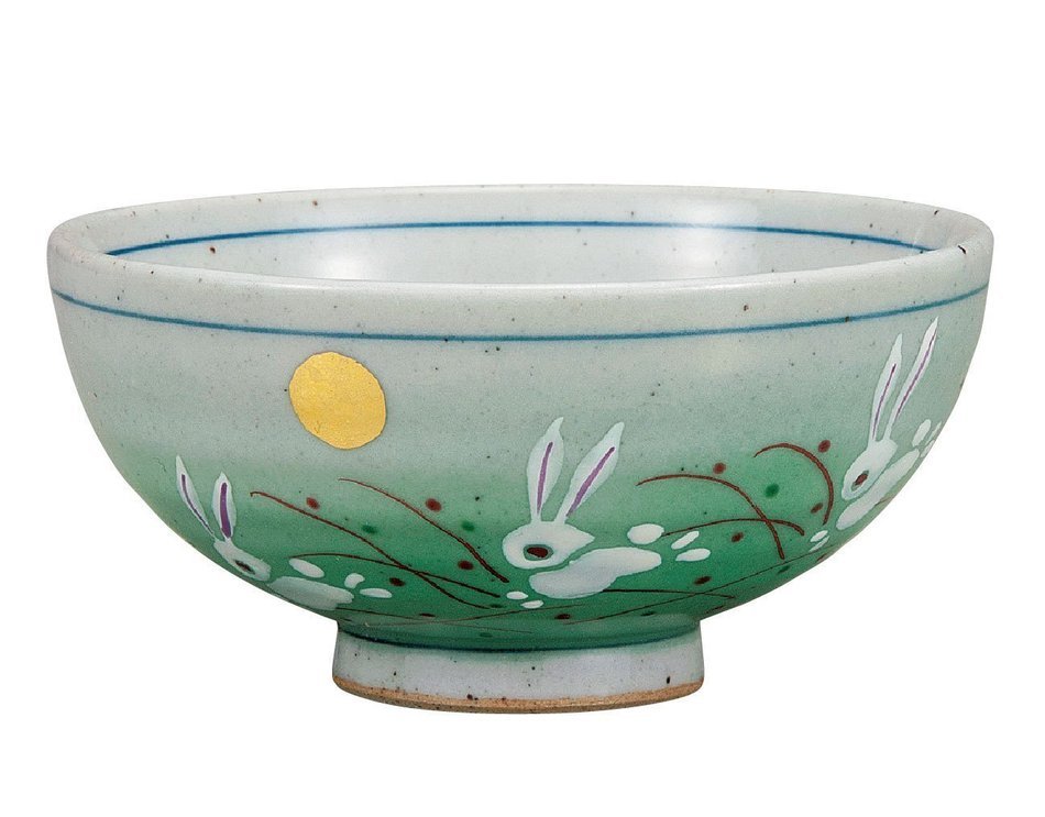 Kutani Pottery Rabbit bowl Green from Japan K4-264