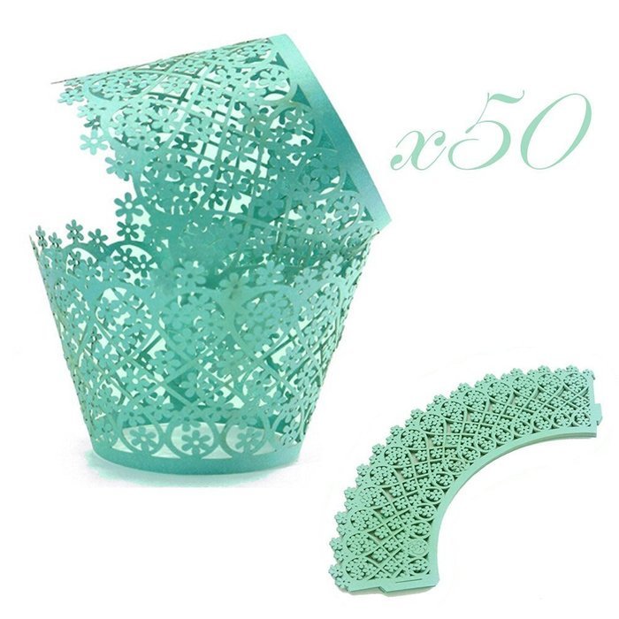 HUAL Cupcake Wrappers 50 Filigree Artistic Bake Cake Paper Cups Flowers Lace Laser Cut Liner Baking Cup Muffin... N9