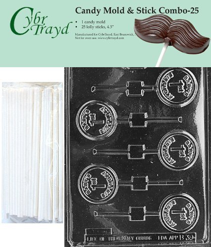 Cybrtrayd 45St25-B039 Baby's 1st Birthday Lolly Chocolate Candy Mold with 25 Cybrtrayd 4.5" Lollipop Sticks