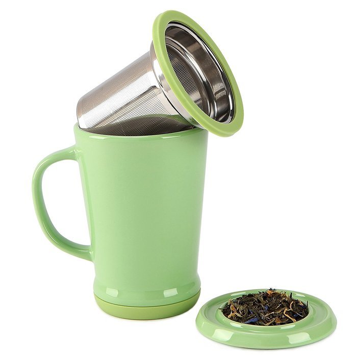 casaWare Tilt and Drip Tea Infuser Ceramic Mug, 14-Ounce (Matcha Green) N9