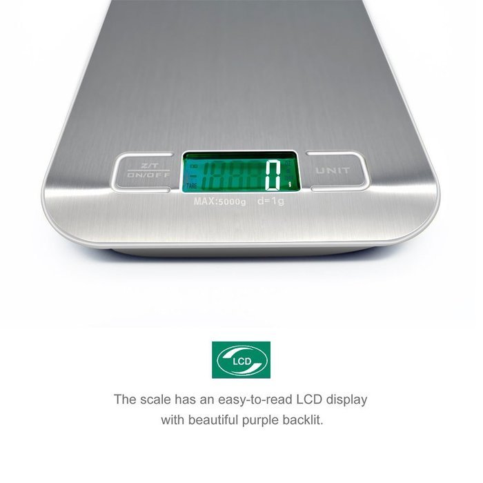 Bengoo Digital Food Scale Kitchen Scale Slim Stainless Multifunction Scale with LCD Display and Tare Function-Silver N4