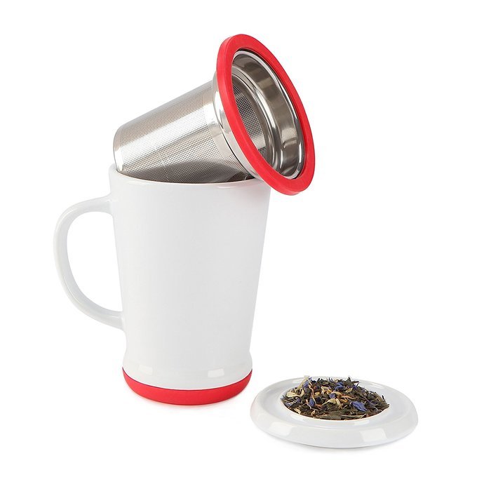 casaWare Tilt and Drip Tea Infuser Ceramic Mug, 14-Ounce (Matcha Green) N12