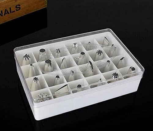 Drhob 24 Pcs Icing Piping Nozzles Pastry Tips Cake Sugarcraft Decorating Tool Set ( Color: Silver) N3