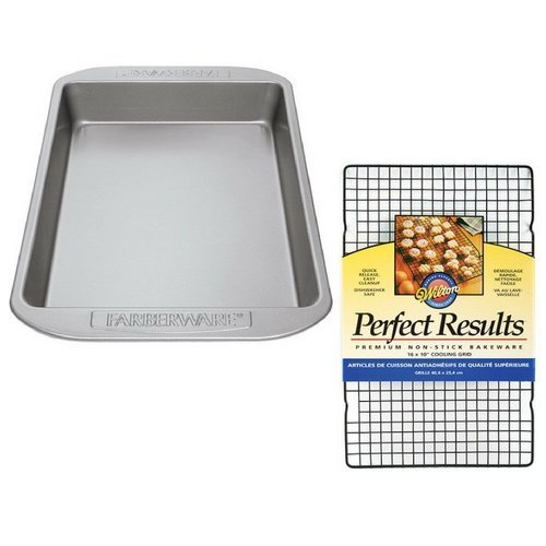 Farberware Nonstick Bakeware 9-Inch x 13-Inch Rectangular Cake Pan, Gray and Wilton Perfect Results 16"x10" Non-Stick... N2