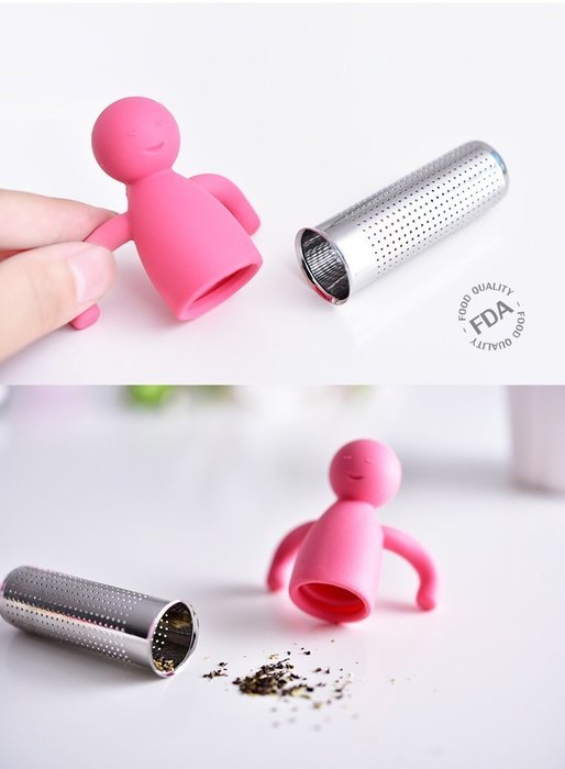 Huayoung Cute Lilliput/Dolphin Multifunctional Stainless Steel & Silicone Cylinder Tea Filters Tea Infusers (Pink-L) N9