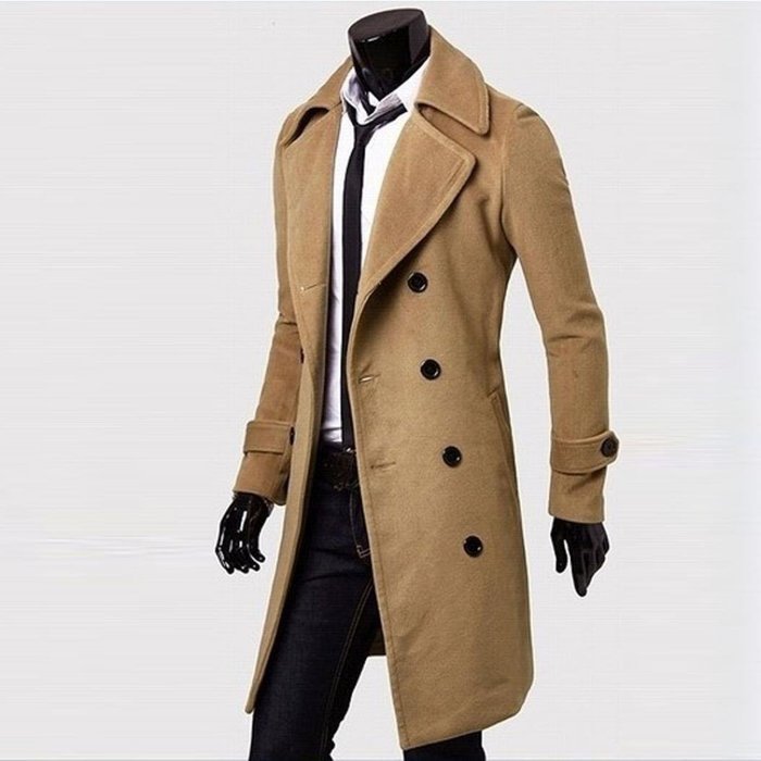 Men's Jacket,Laimeng Winter Slim Stylish Trench Coat Double Breasted Long Jacket Parka (M, Khaki) N11