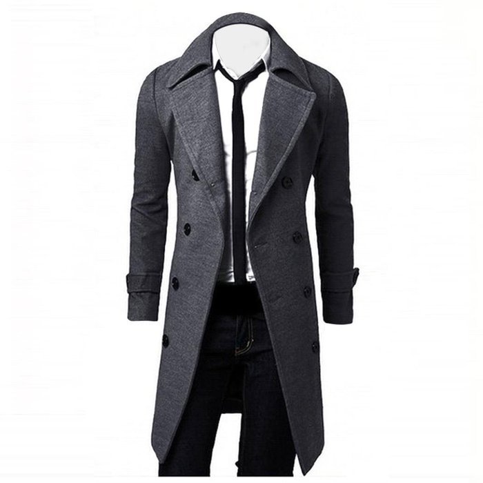 Men's Jacket,Laimeng Winter Slim Stylish Trench Coat Double Breasted Long Jacket Parka (M, Khaki) N12