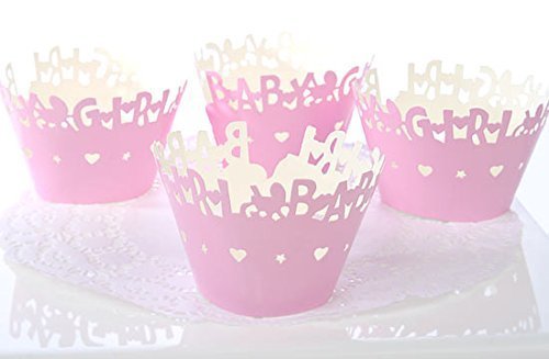 It's a Girl Laser Cut Cupcake Covers 24 Baby Shower Pink