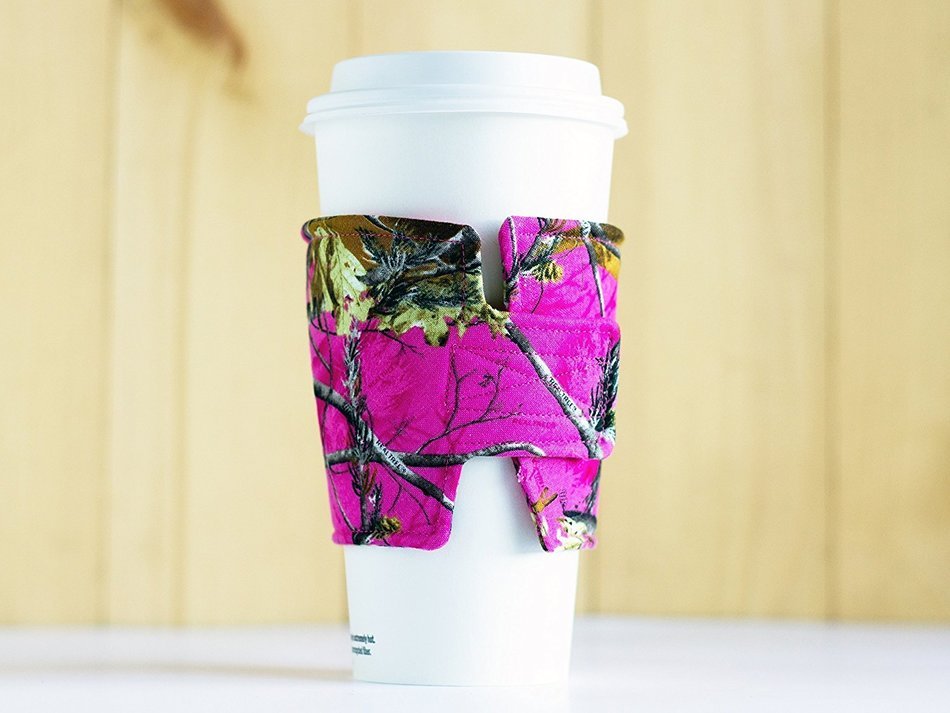 Pink Camo Cup Cozy - Pink Camo Insulated Coffee Cozy - Reusable Coffee Sleeve