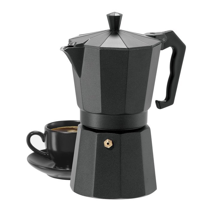 Oggi 6571.3 6 Cup Cast Aluminum Stovetop Espresso Maker, Black N3
