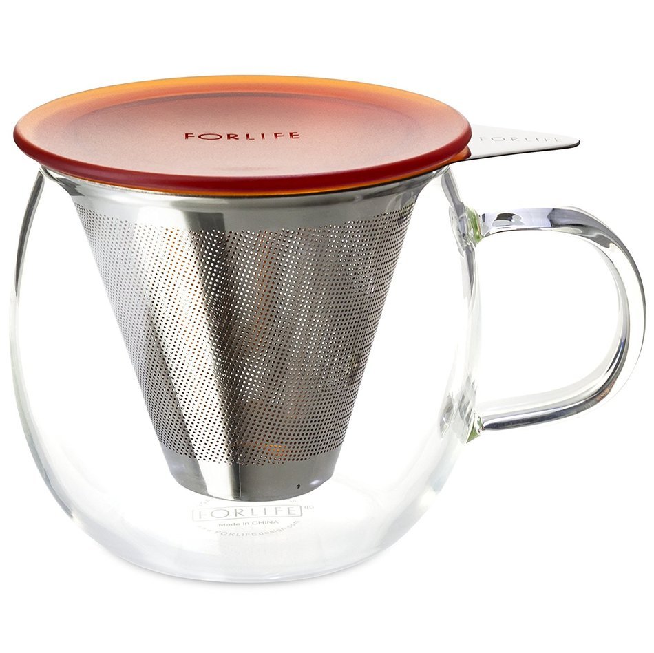 FORLIFE Lucidity Glass Brew-in-Cup with Stainless Infuser and Lid, 12-Ounce/355ml, Teal N18