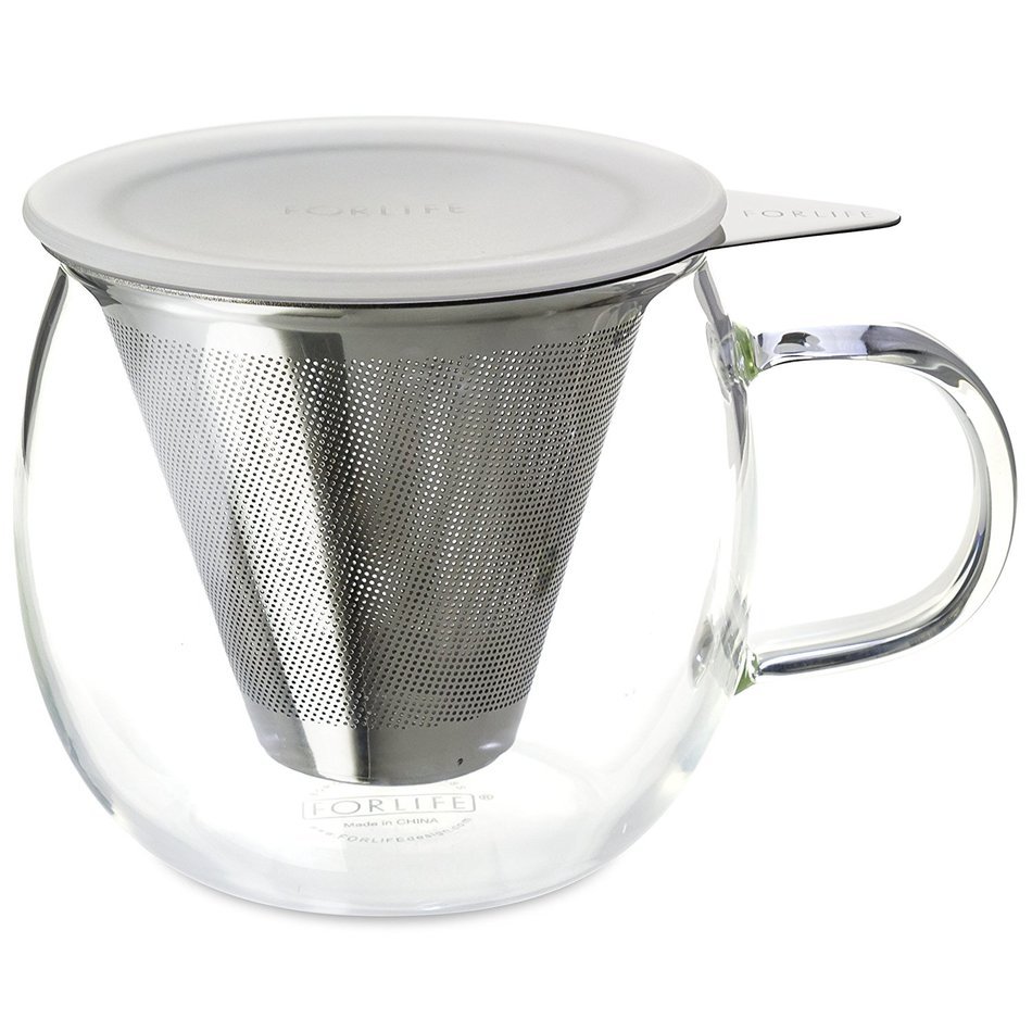 FORLIFE Lucidity Glass Brew-in-Cup with Stainless Infuser and Lid, 12-Ounce/355ml, Teal N19