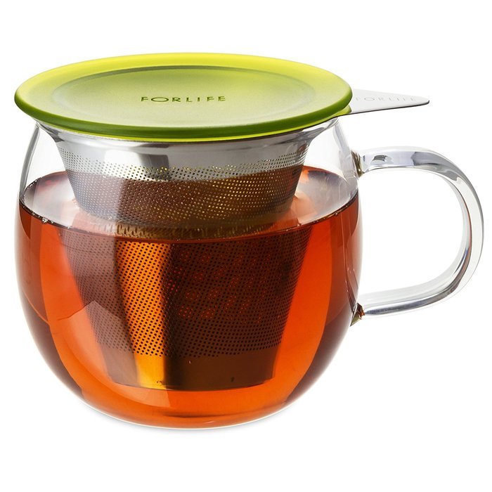 FORLIFE Lucidity Glass Brew-in-Cup with Stainless Infuser and Lid, 12-Ounce/355ml, Teal N20