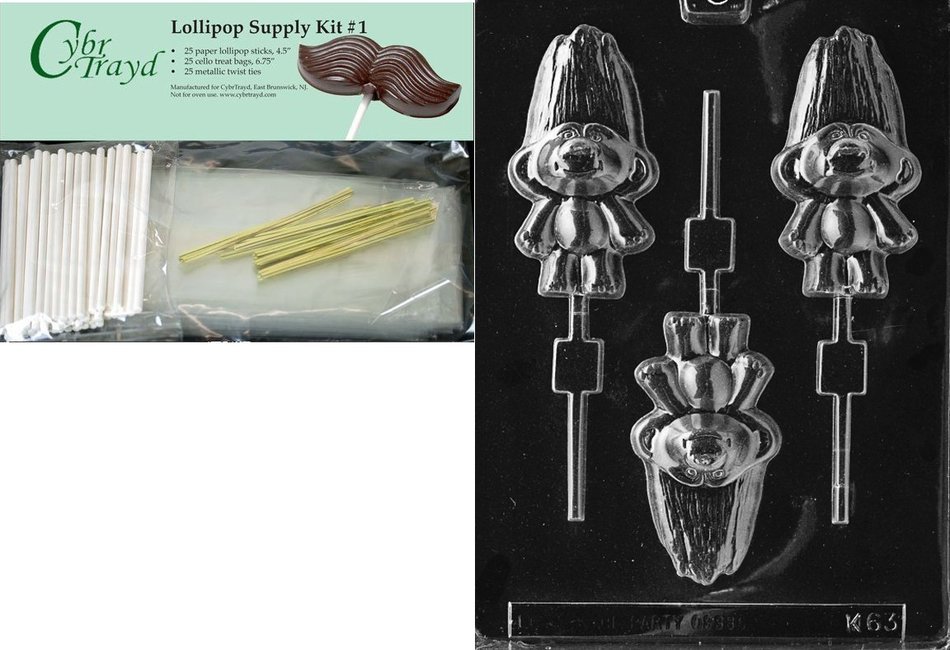 Cybrtrayd 45StK25G-K063 Troll Lolly Kids Chocolate Candy Mold with Lollipop Supply Bundle, Includes 25 Lollipop...