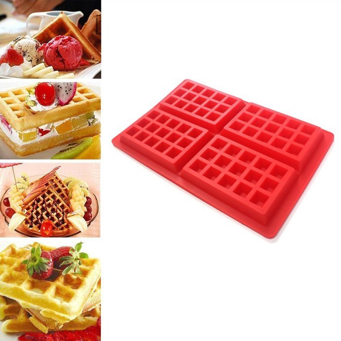 Q-life Waffles Chocolate Biscuit Mold Safety 4-cavity Waffles Cake Chocolate Pan Silicone Mold Baking Mould Kitchen... N5