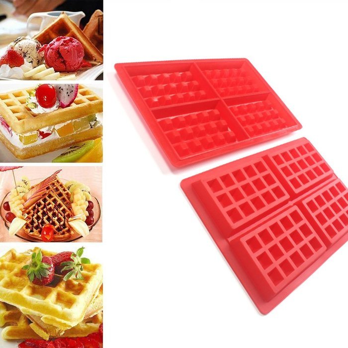 Q-life Waffles Chocolate Biscuit Mold Safety 4-cavity Waffles Cake Chocolate Pan Silicone Mold Baking Mould Kitchen... N6