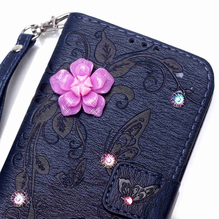 iPhone 7 Case, iPhone 7 Wallet Case,PHEZEN Beauty Luxury Handmade Rose Flower Butterfly Bling Diamond PU Leather... N14