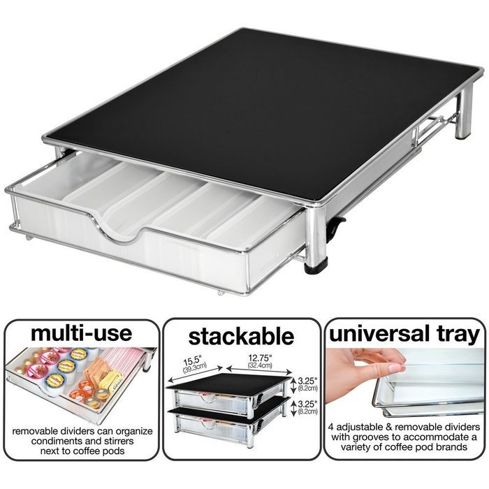 Deluxe Glass Coffee Drawer for Keurig Single Serve cups Holds 35 cups