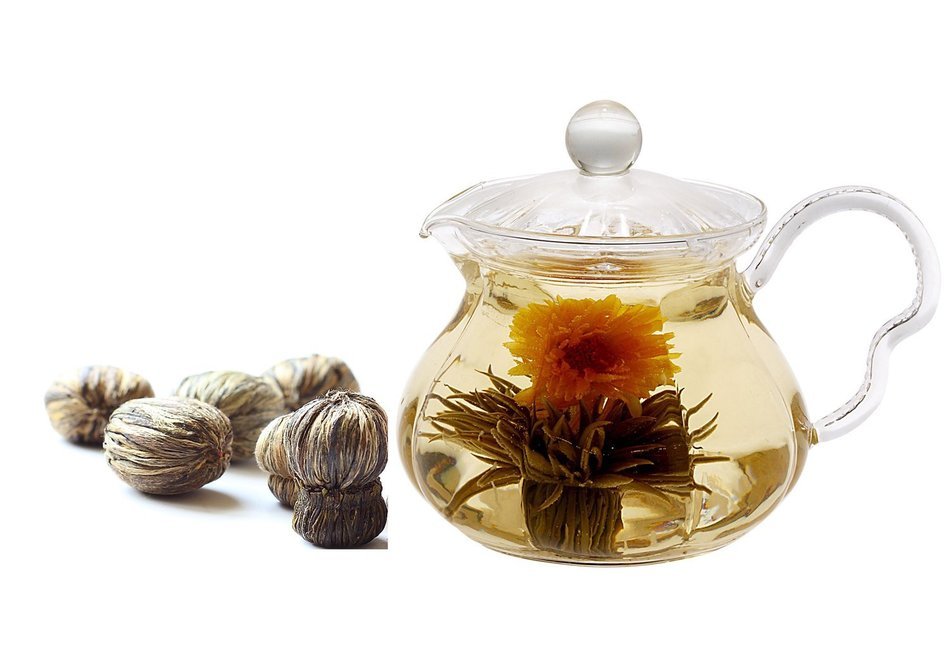 Tea gift Glass Teapot Duo, 16oz/470ml with Fab Flowering Tea (2 Blooms) N9