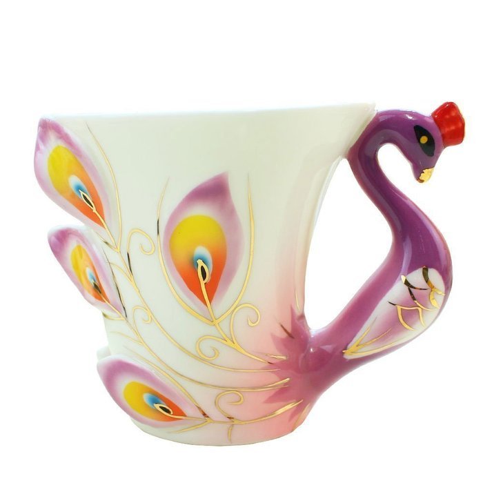 Yulinglong purple Peacock tea coffee cup and saucer Made in Jingdezhen N3