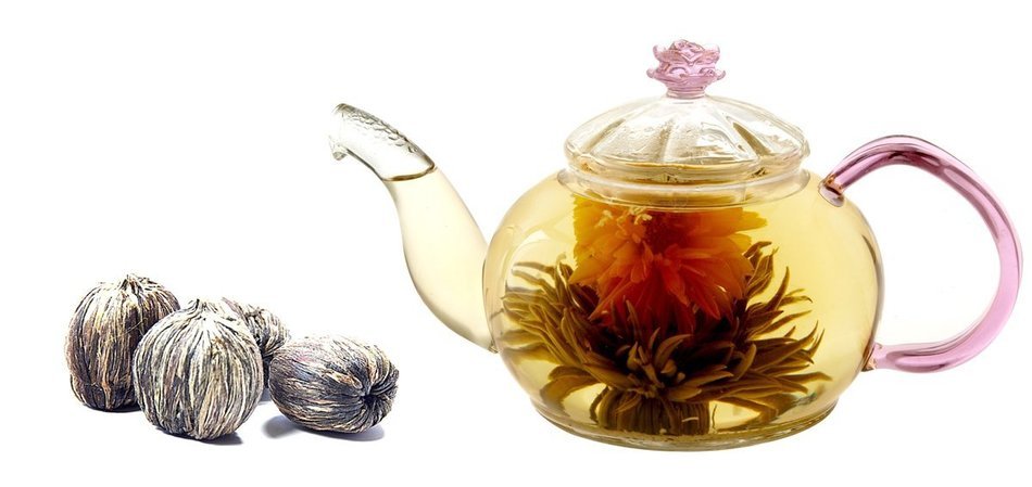 Tea gift Glass Teapot Duo, 16oz/470ml with Fab Flowering Tea (2 Blooms) N14