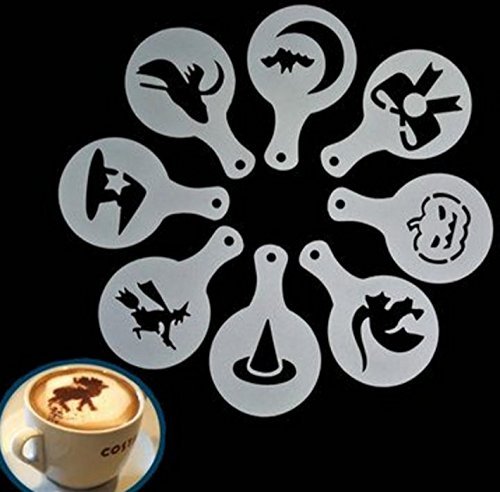 8Pcs Halloween Cappuccino Latte Art Coffee Stencils Duster Cake Icing Spray by Micro Shops N2