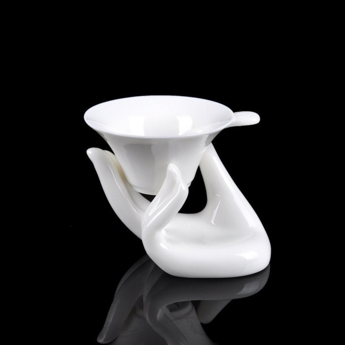 Porcelain Ceramic Tea Strainer Filter Colander And Guanyin Buddha Hand Style Support Holder - Essential Tools... N4