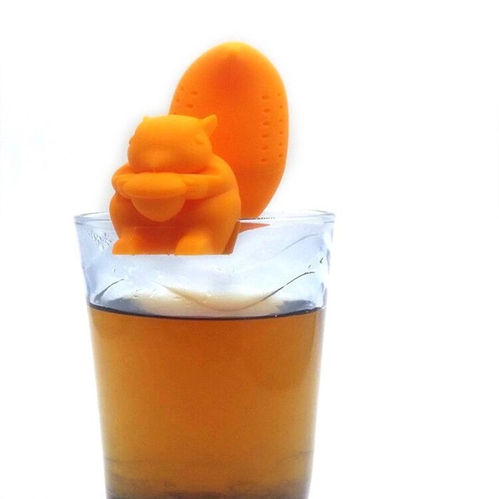 HuaYang kawaii Silicone Squirrel Shape Tea Leaf Herbal Strainer Filter Infuser Bags Tool - Orange N7