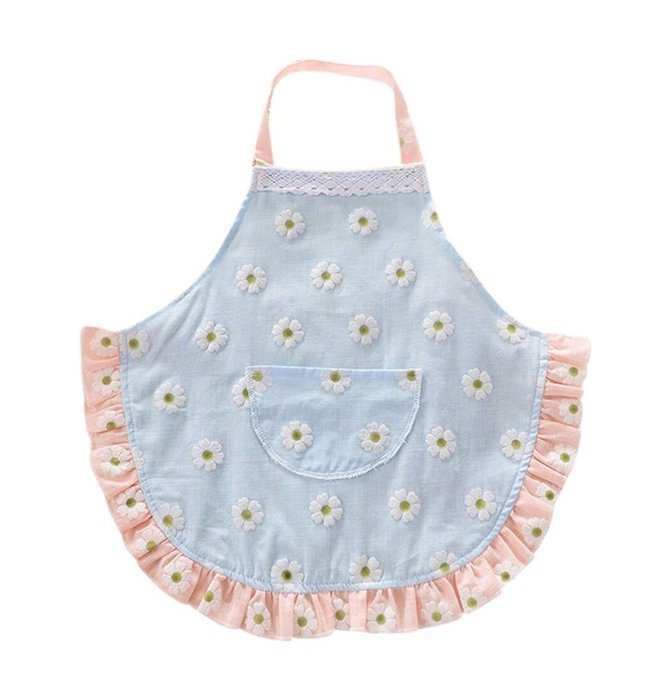 CRB Fashion Childrens Little Chef Flower Floral Ruffle Girls Toddler Kids Apron with Pockets (2T to 3T, Blue)