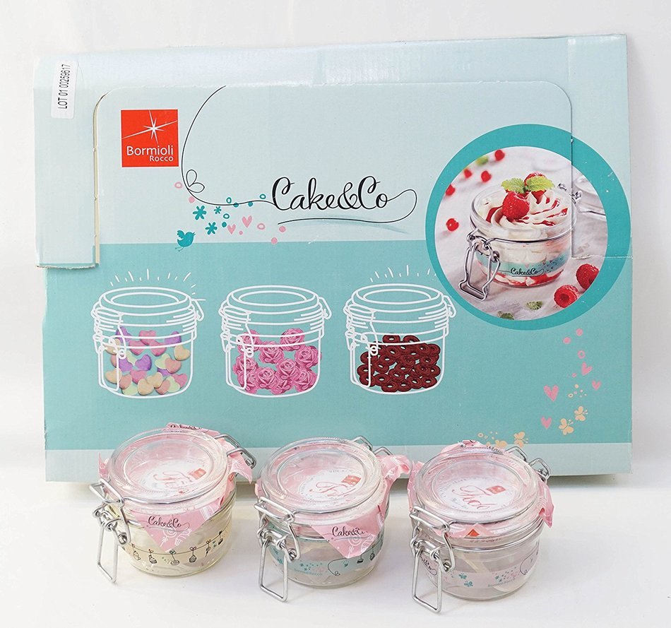 Bormioli Rocco: "Cake & Co." Jars, "Fido" Line, Three Colours (Green, Pink, Yellow) * 4.22 Fluid Ounces (125ml... N2