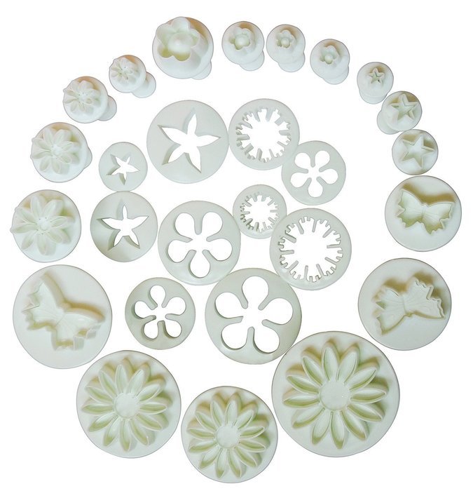 10 Sets (33 Pcs) Plunger Cutters Sugarcraft Cake Decorating (Heart, Veined Butterfly, Star, Daisy, Veined Rose...